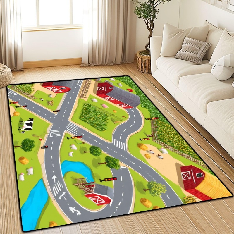 Commercial Road Printing - Ковер с рисунком фермы, сарай, животное,
